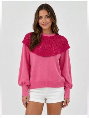 Tuckernuck Mixed Berry Pink Crochet Bettina Sweater sz S NWT Long Sleeve